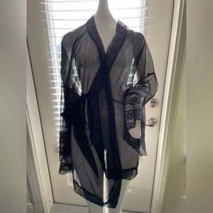 Plus Size 18/20 Cacique Floral Lace and Sheer Edgy Mesh Lingerie Robe